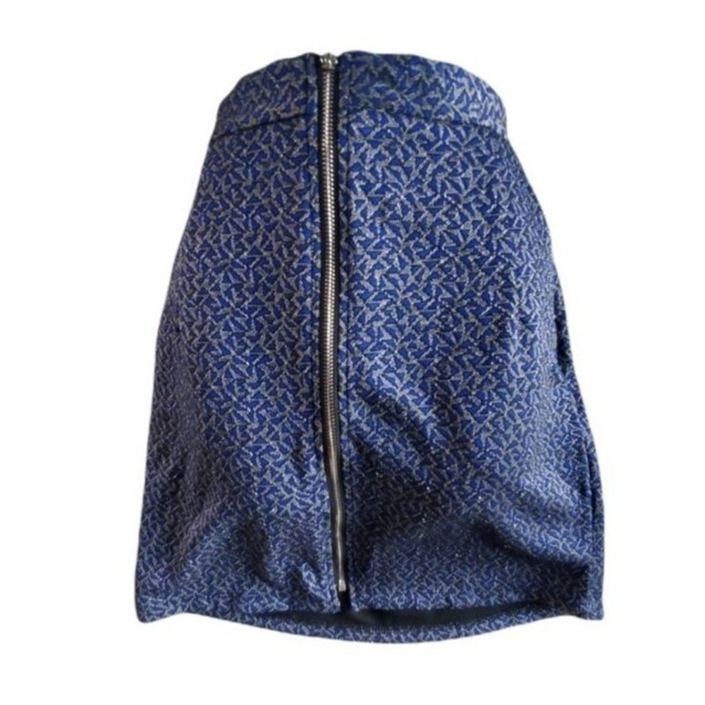 Japonica Womens Mod Retro Metallic Mini Skirt M Blue Silver Front Zip Geometric
